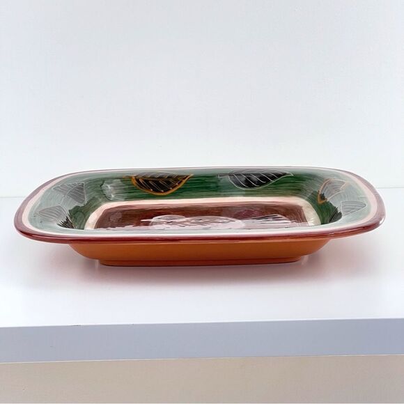 VIETRI Large Square Ceramic Platter Serving Foresta Bird Leaves Made in Italy - Picture 4 of 8